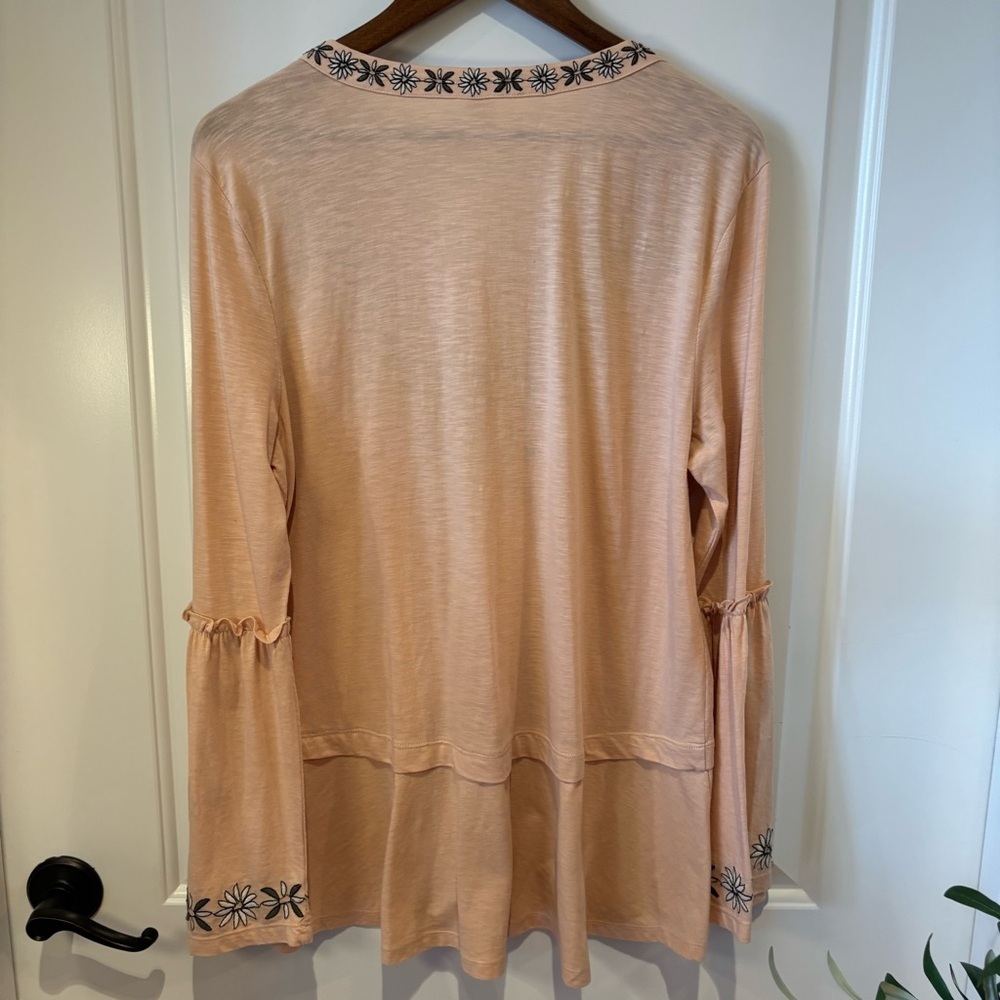 Style & Co Embroidered Peplum Top Sz L Blush Boho Floral Sleeve - Picture 4 of 4